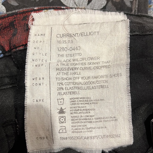 Current Elliott size 24 Stiletto jeans in Black Wildflower, cropped - Picture 6 of 9